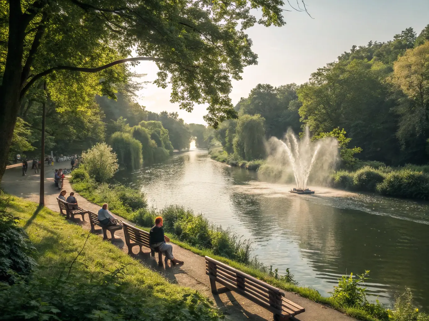 A scenic view of a river with clear water, lush greenery on the banks, and diverse aquatic life visible, representing the association's monitoring efforts.