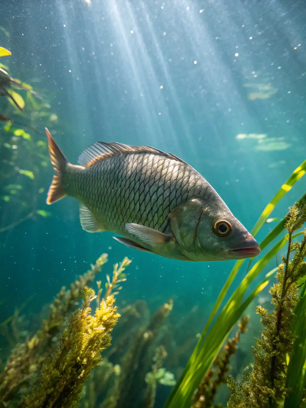 A photograph of a local river teeming with fish, showcasing the benefits of the association's conservation efforts.